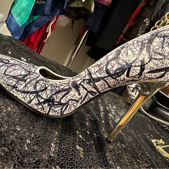 Gold Chain Ankle Drip Pointed Heels SZ 40 - Picture 5 of 7